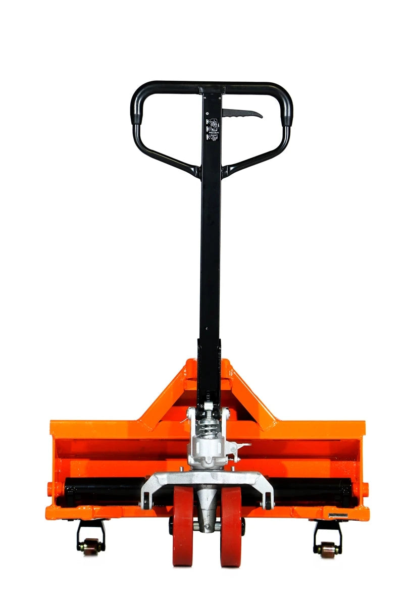 ML3348LP 4-Way Pallet Jack Truck | Wheels Polyurethane on Steel | 50" Height | 33" Width | 48" Length | 3300 lb. Load Capacity | Orange Color CasterHQ