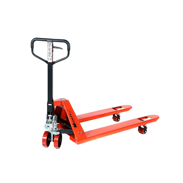 ML55C Heavy Duty Pallet Jack Truck | Wheels Polyurethane on Steel | 50" Height | 27" Width | 48" Length | 5500 lb. Load Capacity | Orange Color CasterHQ
