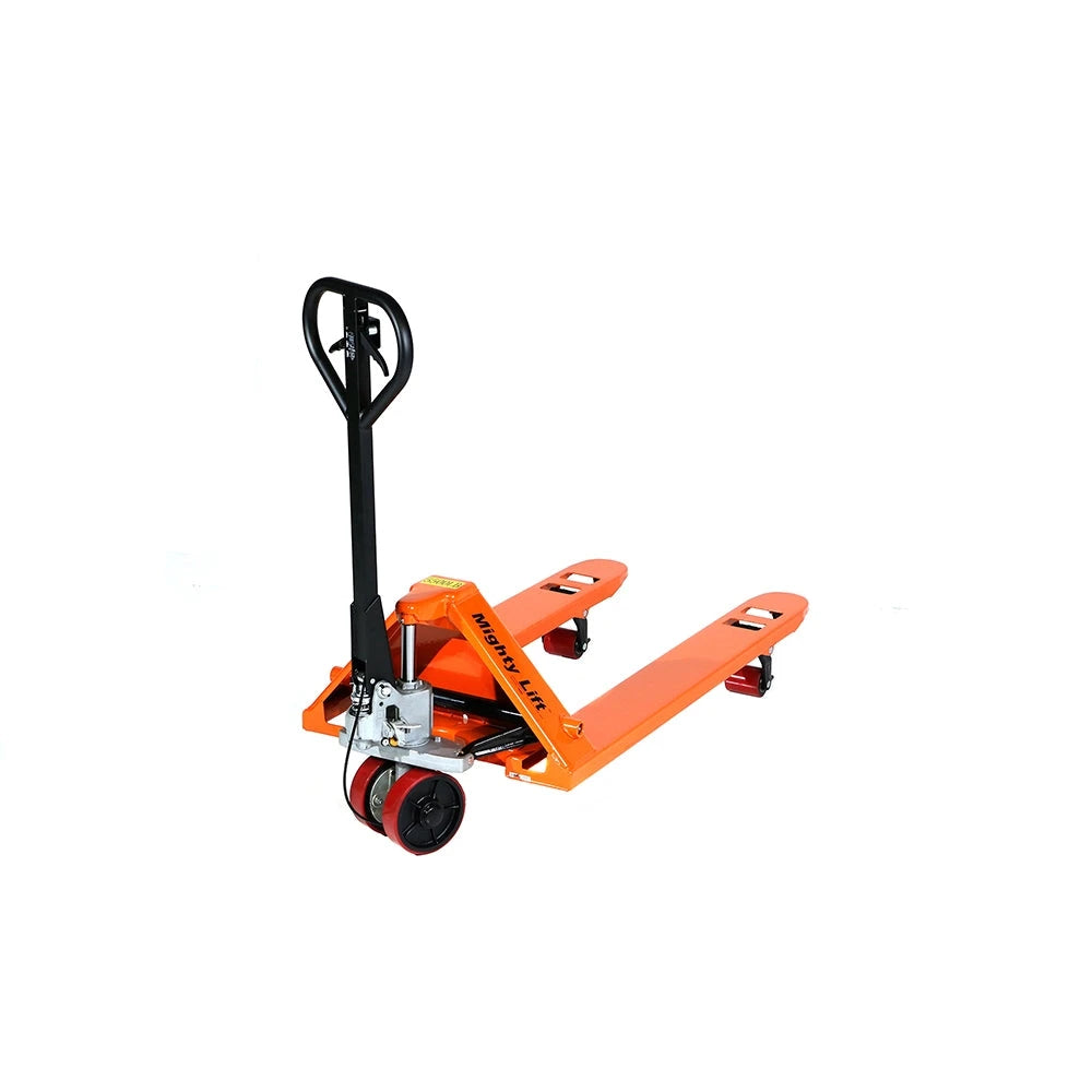 ML55HB Heavy Duty Pallet Jack Truck | Wheels Polyurethane on Steel | 50" Height | 27" Width | 48" Length | 5500 lb. Load Capacity | Orange Color CasterHQ