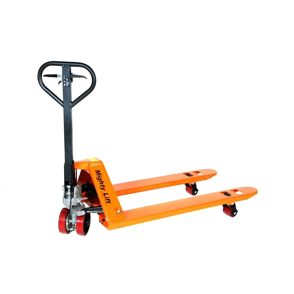ML55HB Heavy Duty Pallet Jack Truck | Wheels Polyurethane on Steel | 50" Height | 27" Width | 48" Length | 5500 lb. Load Capacity | Orange Color CasterHQ