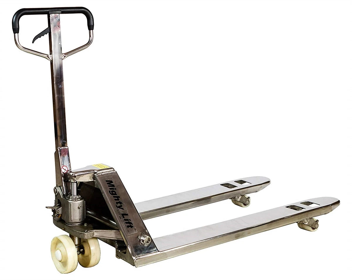 ML55SS Stainless Steel Pallet Jacks | 50" Height 27" width, 48" Length | 5500 lbs. Load Capacity | Stainless Steel CasterHQ