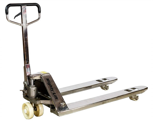 ML55SS Stainless Steel Pallet Jacks | 50" Height 27" width, 48" Length | 5500 lbs. Load Capacity | Stainless Steel CasterHQ