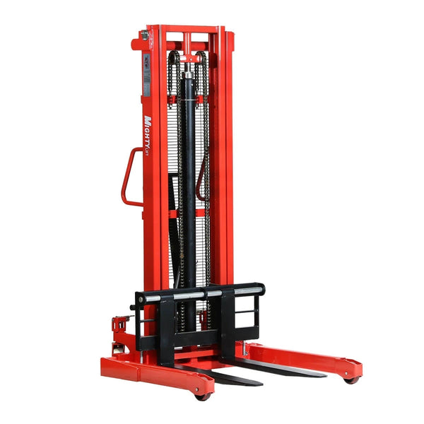 Manual Stacker - 2200 lbs Capacity | 118 Inch Lift Height | Adjustable Forks Heavy Duty CasterHQ