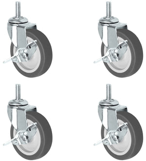 3" Thermo Rubber Swivel Caster Set – 3/8" Threaded Stem