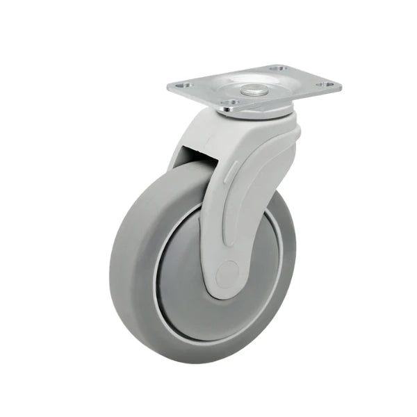 Faultless Medical 3" x 1-1/4" Grey QuikStart Rubber Swivel Caster - 2-1/2" x 3-5/8" Top Plate, 200 lbs Capacity | SKU: NG-03QDP-125-SW-TP01 Faultless