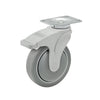 Faultless Medical 4" x 1-1/4" Grey QuikStart Rubber Swivel Caster with Total Lock Brake - 2-1/2" x 3-5/8" Top Plate, 275 lbs Capacity | SKU: NG-04QDP-125-TL-TP01 Faultless