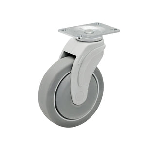 Faultless Medical 5" x 1-1/4" Grey QuikStart Rubber Swivel Caster - 2-1/2" x 3-5/8" Top Plate, 300 lbs Capacity | SKU: NG-05QDP-125-SW-TP01 Faultless
