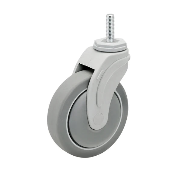 Faultless Medical 5" x 1-1/4" QuikStart Rubber Swivel Caster - 1/2"-13 x 1-1/2" Threaded Stem, 300 lbs Capacity | SKU: NG-05QDP-125-SW-TS02 Faultless