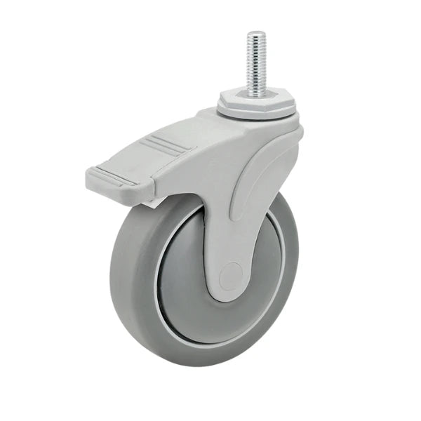 Faultless Medical 5" x 1-1/4" QuikStart Rubber Swivel Caster with Total Lock Brake - 1/2"-13 x 1-1/2" Threaded Stem, 300 lbs Capacity | SKU: NG-05QDP-125-TL-TS02 Faultless