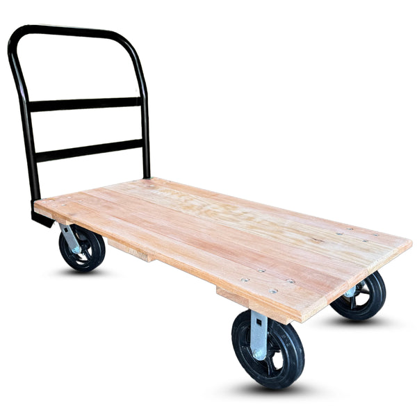 24 Inch x 48 Inch Oak Platform Truck - 2000 lbs Capacity | Black Handle | 8 Inch Rubber Wheels | USA-Made CasterHQ