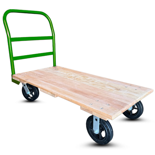 24 Inch x 48 Inch Oak Platform Truck - 2000 lbs Capacity | Green Handle | 8 Inch Rubber Wheels | USA-Made CasterHQ