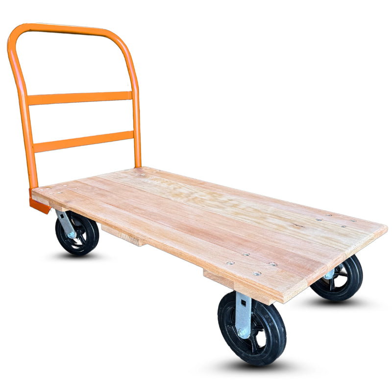 24 Inch x 48 Inch Oak Platform Truck - 2000 lbs Capacity | Orange Handle | 8 Inch Rubber Wheels | USA-Made CasterHQ