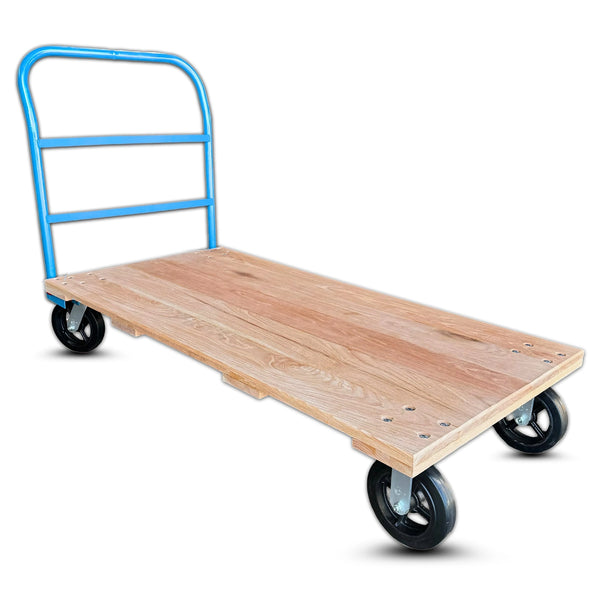 30 Inch x 60 Inch Oak Platform Truck - 2000 lbs Capacity | Blue Handle | 8 Inch Rubber Wheels | USA-Made CasterHQ