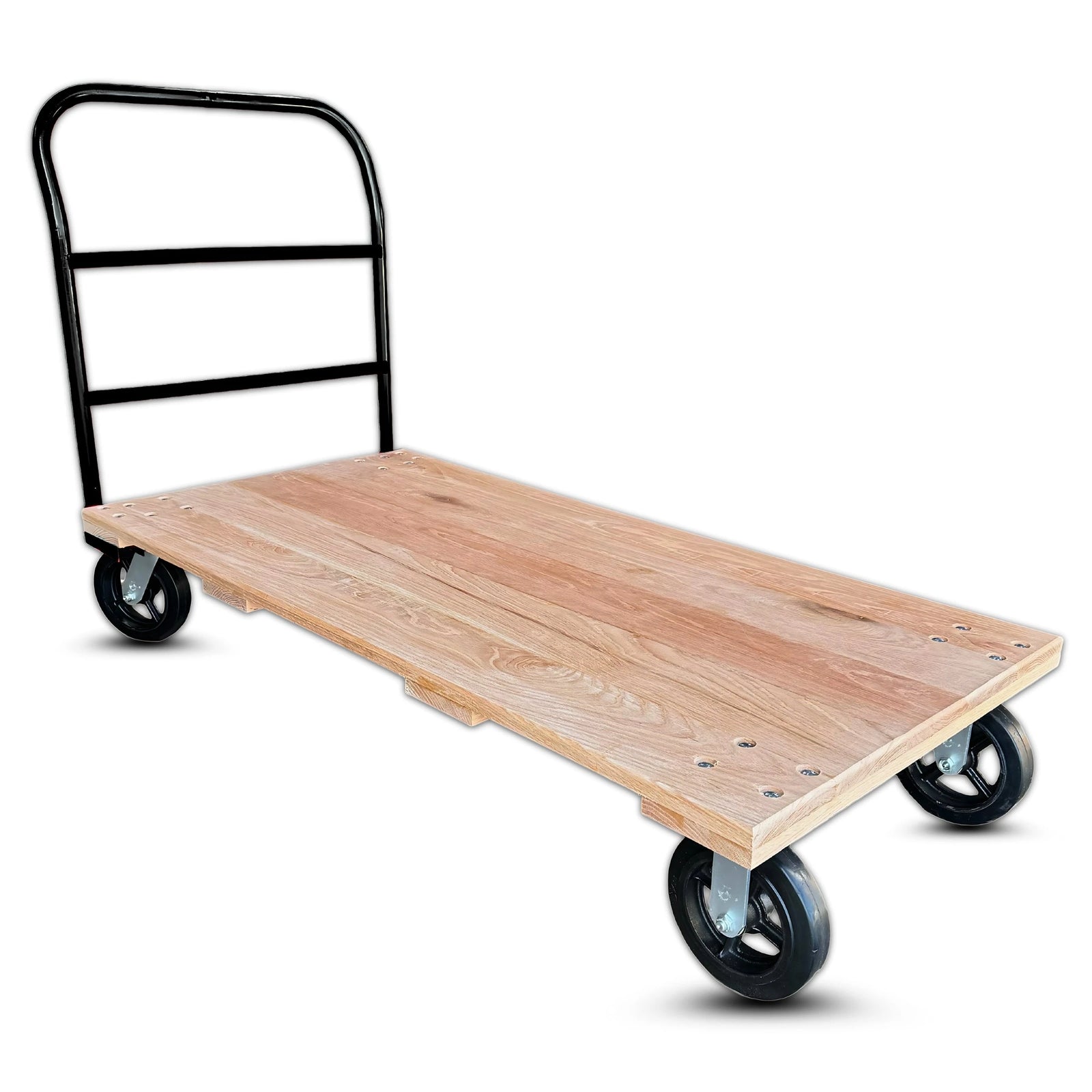 30 Inch x 60 Inch Oak Platform Truck - 2000 lbs Capacity | Black Handle | 8 Inch Rubber Wheels | USA-Made CasterHQ