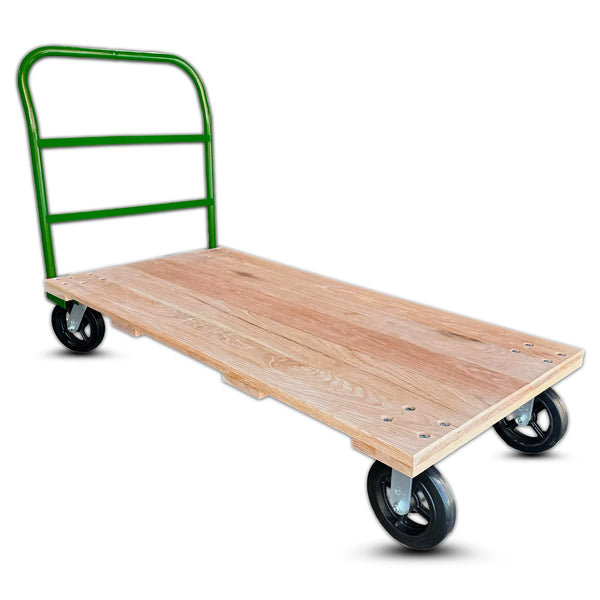 30 Inch x 60 Inch Oak Platform Truck - 2000 lbs Capacity | Green Handle | 8 Inch Rubber Wheels | USA-Made CasterHQ