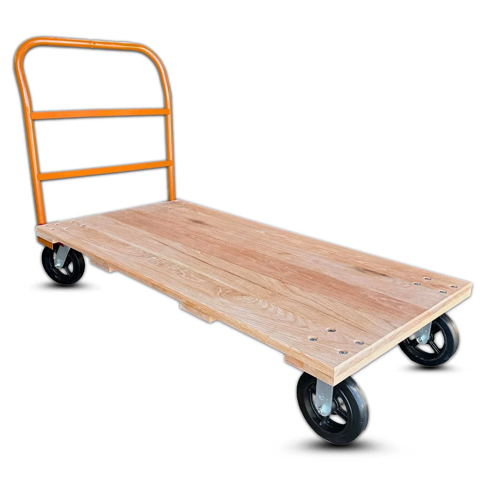 30 Inch x 60 Inch Oak Platform Truck - 2000 lbs Capacity | Orange Handle | 8 Inch Rubber Wheels | USA-Made CasterHQ