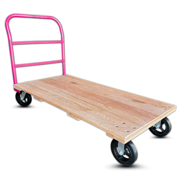30 Inch x 60 Inch Oak Platform Truck - 2000 lbs Capacity | Pink Handle | 8 Inch Rubber Wheels | USA-Made CasterHQ