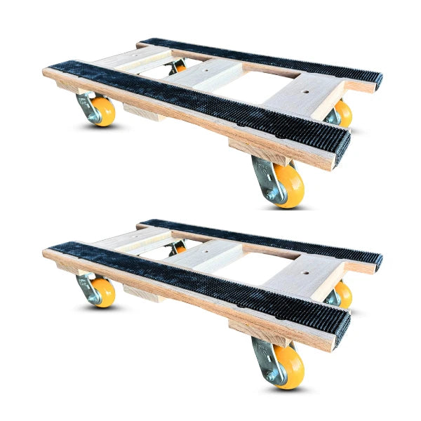 20 Inch x 36 Inch Oak H-Frame Furniture Dolly 2-Pack - 2240 lbs Capacity Each | 4 Inch Poly Aluminum Ergo Wheels | USA-Made CasterHQ
