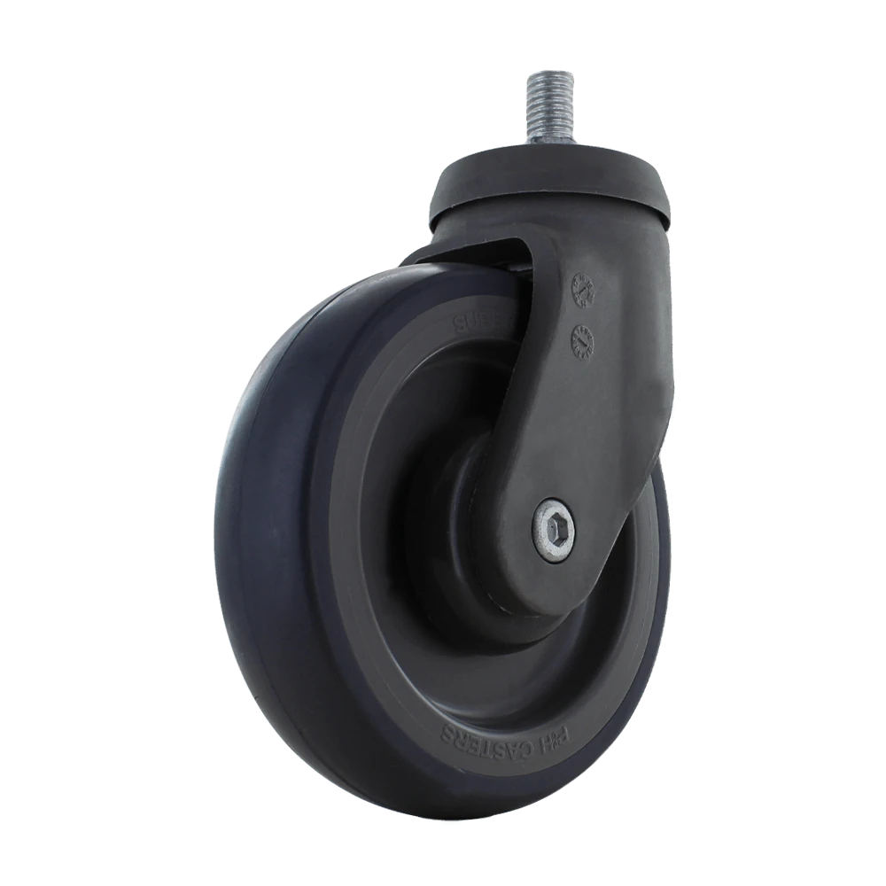 5 Inch x 1.25 Inch Shopping Cart Caster - Soft Rubber Gray Wheel | 200 lbs Capacity Swivel CasterHQ