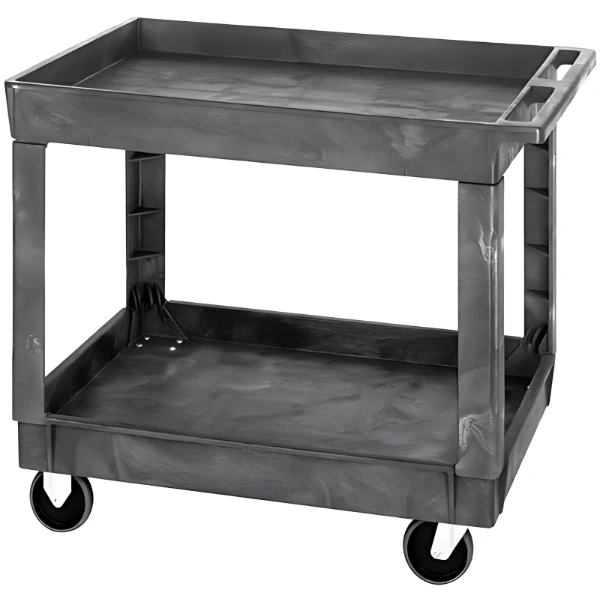PC4026-33 Heavy-Duty Polymer Mobile Utility Cart, 40"x26"x32.5", 550lbs Capacity, 2 Shelves, Gray Quantum