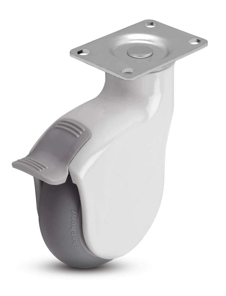 Genesis Series | 4" x 1-1/4" Swivel Caster with Brake | White Nylon Body | 225 lbs Capacity LOGO