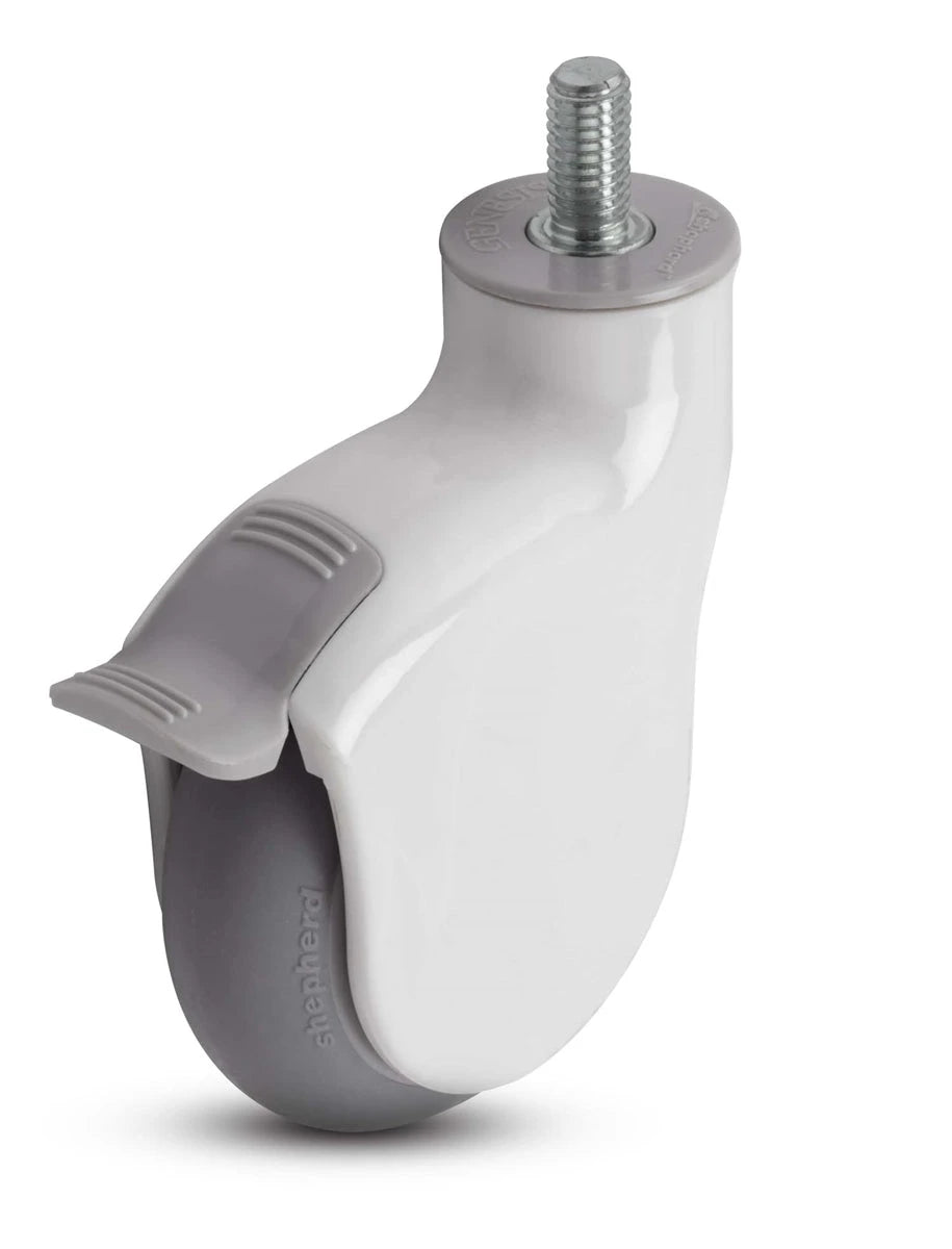 Genesis Series | 4" Threaded Stem Caster with Brake | White Nylon Body | 225 lbs Capacity LOGO