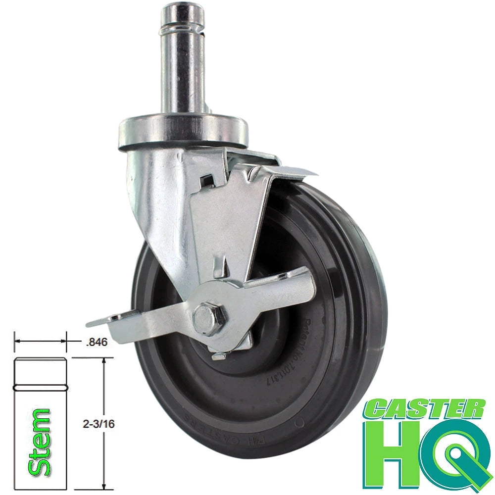Universal Steel Wire Post Shelving Caster | 5" Polyurethane Wheel | Grip Ring Stem CasterHQ