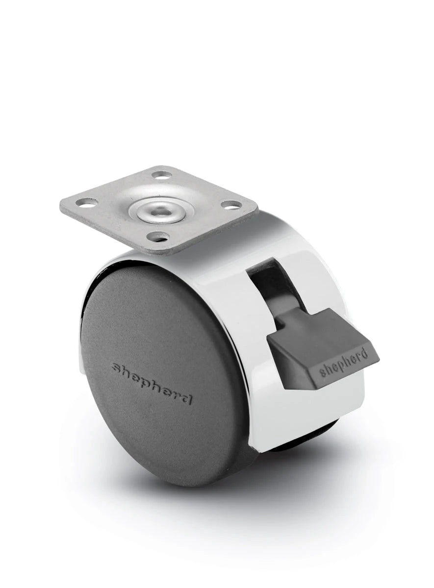 Pacer Hooded Plate Caster with Brake | 1-1/2" x 1-1/2" Top Plate | Bright Chrome Hooded Design shepherd