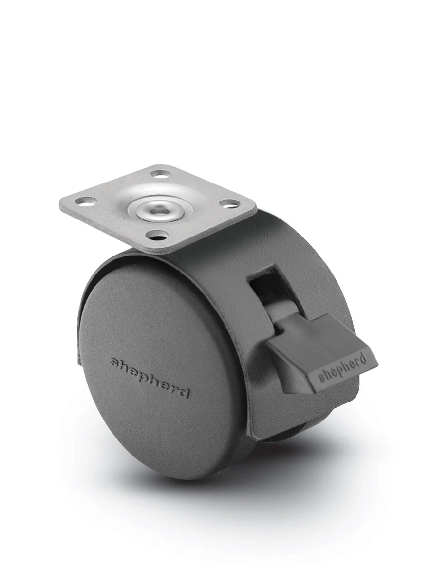 Pacer Hooded Plate Caster with Brake | 1-1/2" x 1-1/2" Top Plate | Flat Black Hooded Design shepherd