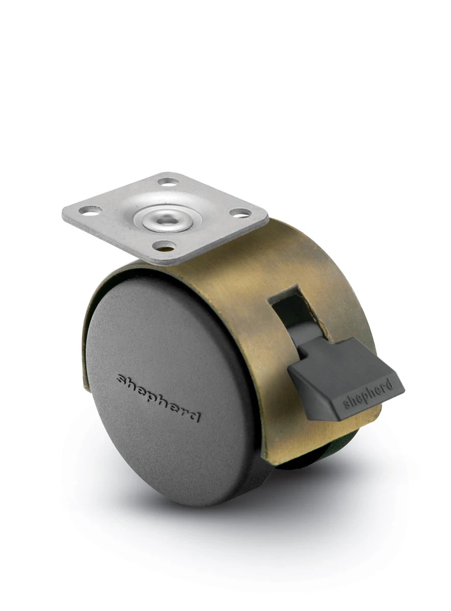 Pacer Hooded Plate Caster with Brake | 1-1/2" x 1-1/2" Top Plate | Windsor Antique Hooded Design shepherd