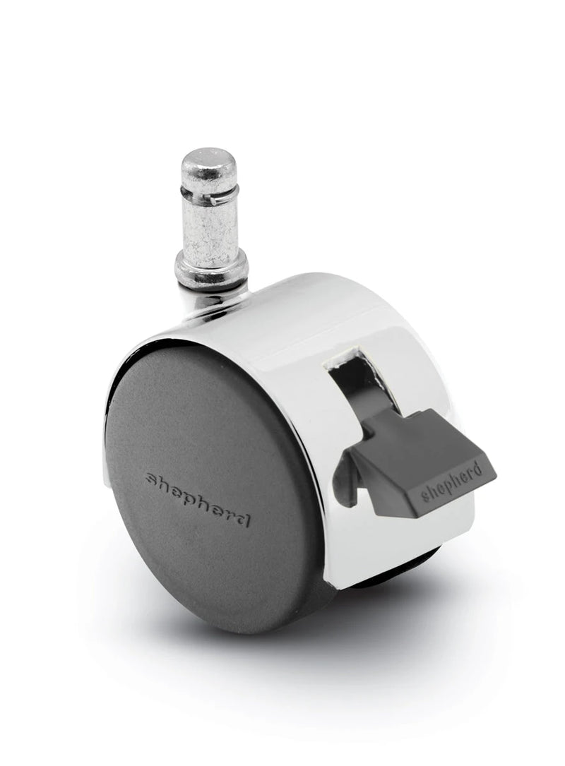 Pacer Hooded Chair Caster w/Brake - 50mm Diameter - 7/16" x 7/8" Grip Ring Stem - 75 lbs Capacity - Nylon Wheels shepherd