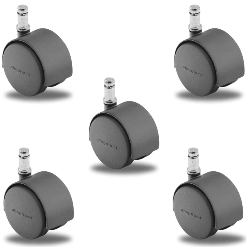 Pacer Shepherd 50mm Flat Black Hooded Chair Casters - 375 lbs Capacity, Grip Ring Stem - CasterHQ shepherd
