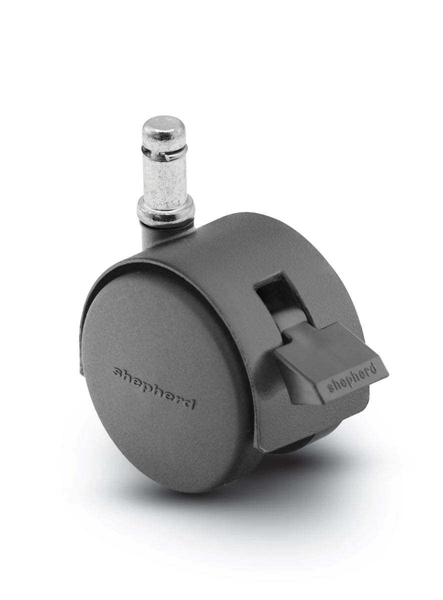 Pacer Hooded Chair Caster w/Brake - 50mm Diameter - 3/8" x 1" Grip Ring Stem - 75 lbs Capacity - Nylon Wheels shepherd