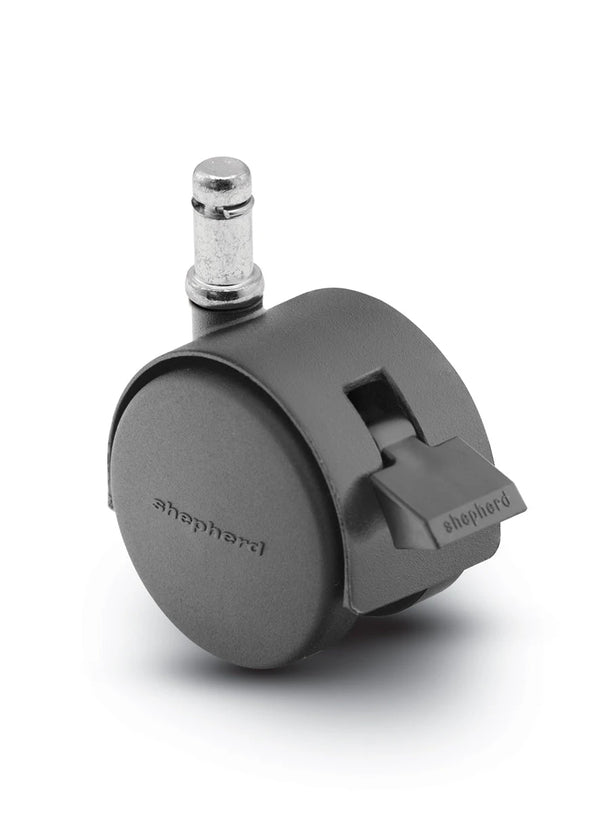 Pacer Hooded Chair Caster w/Brake - 50mm Diameter - 7/16" x 7/8" Grip Ring Stem - 75 lbs Capacity - Nylon Wheels shepherd