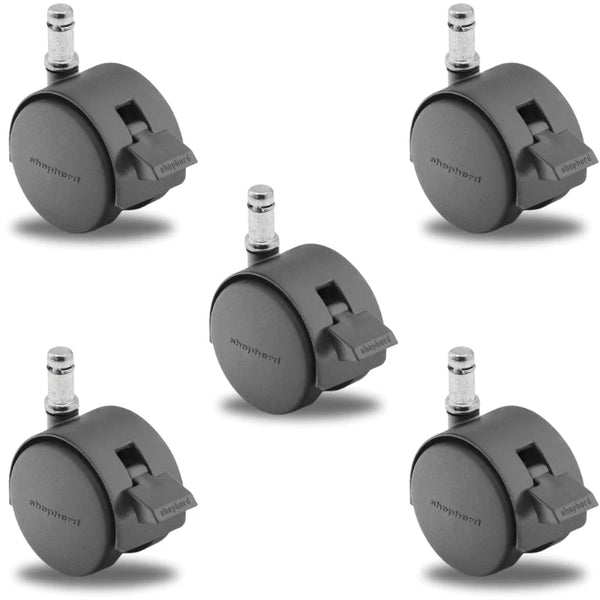 Pacer Shepherd 50mm Flat Black Hooded Locking Chair Casters - 375 lbs Capacity, Grip Ring Stem - CasterHQ shepherd