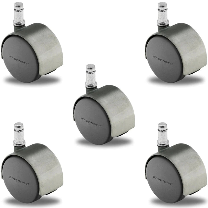 Pacer Hooded Chair Caster Set of 5 - 50mm Diameter - 7/16" x 7/8" Grip Ring Stem - 375 lbs Capacity Per Set - Nylon Wheels shepherd