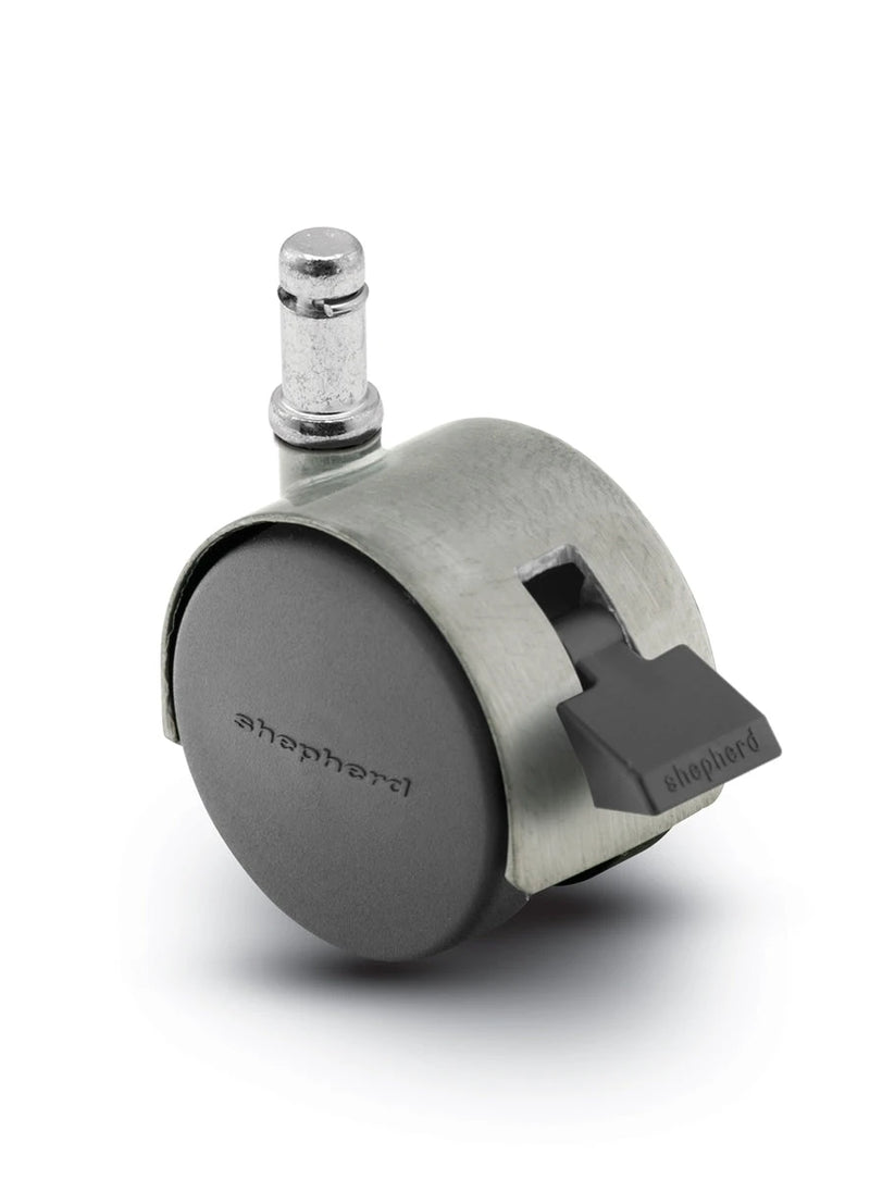 Pacer Hooded Chair Caster w/Brake - 50mm Diameter - 3/8" x 1" Grip Ring Stem - 75 lbs Capacity - Nylon Wheels shepherd