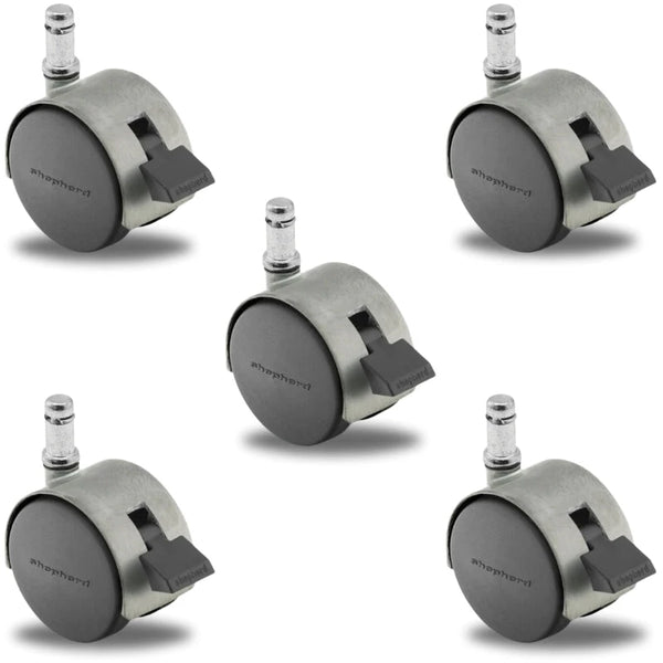 Pacer Hooded Locking Chair Caster Set of 5 - 50mm Diameter - 7/16" x 7/8" Grip Ring Stem - 375 lbs Capacity Per Set - Nylon Wheels shepherd