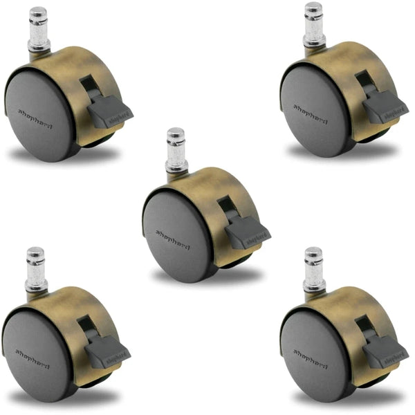 PPA50223WA - Pacer Hooded Locking Chair Caster Set of 5 - 50mm Diameter - 7/16" x 7/8" Grip Ring Stem - 75 lbs Capacity - Nylon Wheels shepherd