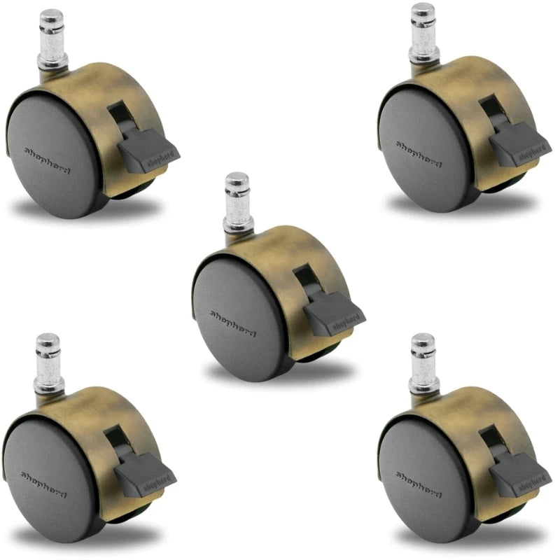 PPA50223WA - Pacer Hooded Locking Chair Caster Set of 5 - 50mm Diameter - 7/16" x 7/8" Grip Ring Stem - 75 lbs Capacity - Nylon Wheels shepherd