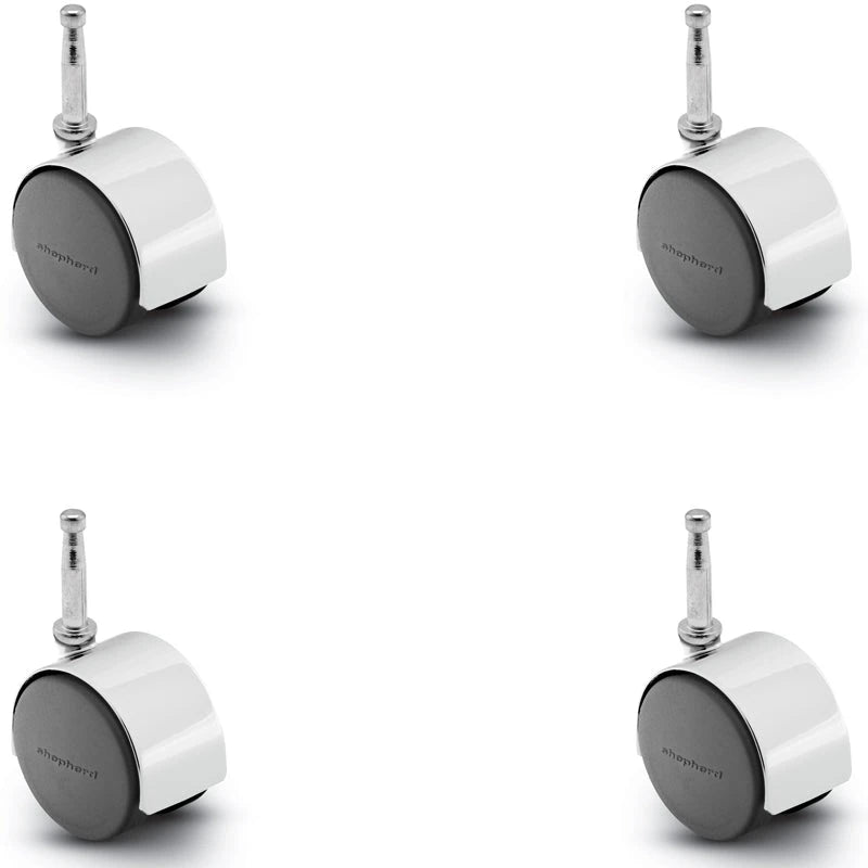 Pacer Hooded Caster - Set of 4 Bright Chrome 50mm Diameter | 5/16" x 1-1/2" Grip Neck Stem | 300 lbs load Capacity per set of 4 shepherd