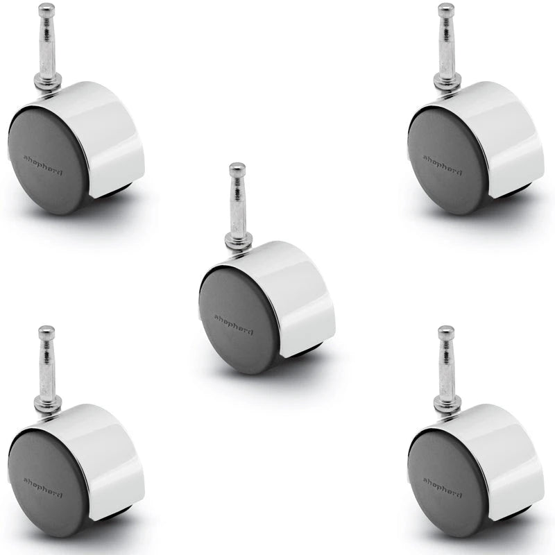 Pacer Hooded Caster - Set of 5 Bright Chrome 50mm Diameter | 5/16" x 1-1/2" Grip Neck Stem | 375 lbs load Capacity per set of 5 shepherd