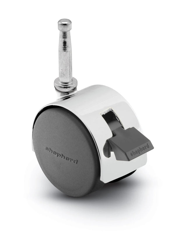 Pacer Hooded Caster - Bright Chrome 50mm Diameter Locking Caster | 5/16" x 1-1/2" Grip Neck Stem | 75 lbs load Capacity shepherd