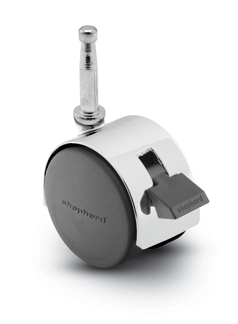 Pacer Hooded Caster - Bright Chrome 50mm Diameter Locking Caster | 5/16" x 1-1/2" Grip Neck Stem | 75 lbs load Capacity shepherd