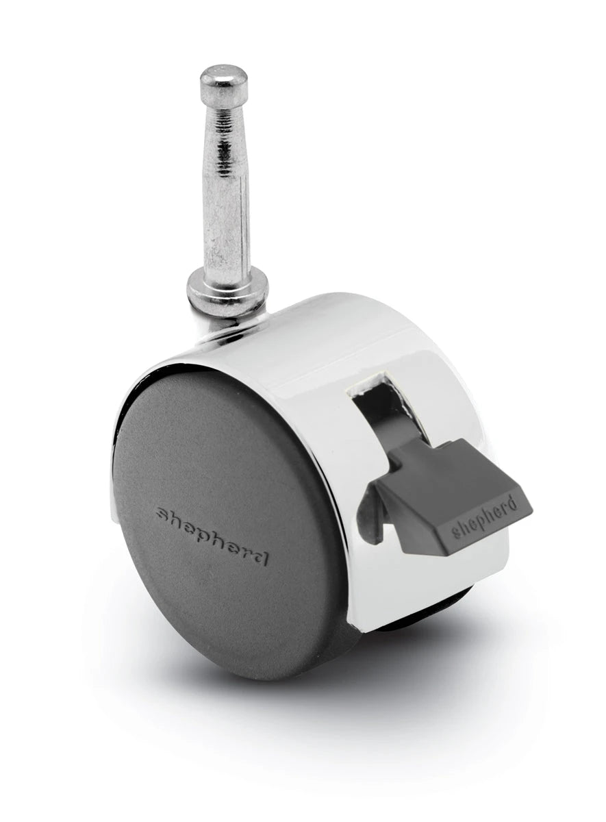 Pacer Hooded Caster - Bright Chrome 50mm Diameter Locking Caster | 5/16" x 1-1/2" Grip Neck Stem | 75 lbs load Capacity shepherd