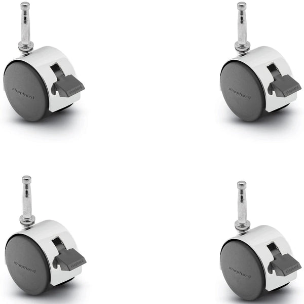 Pacer Hooded Caster - Set of 4 Locking Bright Chrome 50mm Diameter Locking Caster | 5/16" x 1-1/2" Grip Neck Stem | 300 lbs load Capacity per set of 4 shepherd