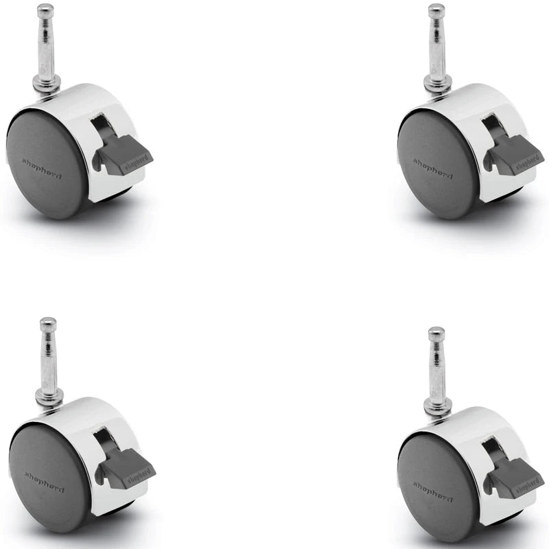 Pacer Hooded Caster - Set of 4 Locking Bright Chrome 50mm Diameter Locking Caster | 5/16" x 1-1/2" Grip Neck Stem | 300 lbs load Capacity per set of 4 shepherd