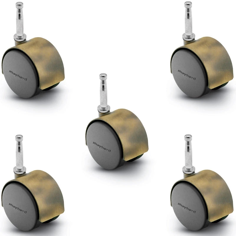 Pacer Hooded Caster - Set of 5 Windsor Antique Plate 50mm Diameter | 5/16" x 1-1/2" Grip Neck Stem | 75 lbs load Capacity shepherd