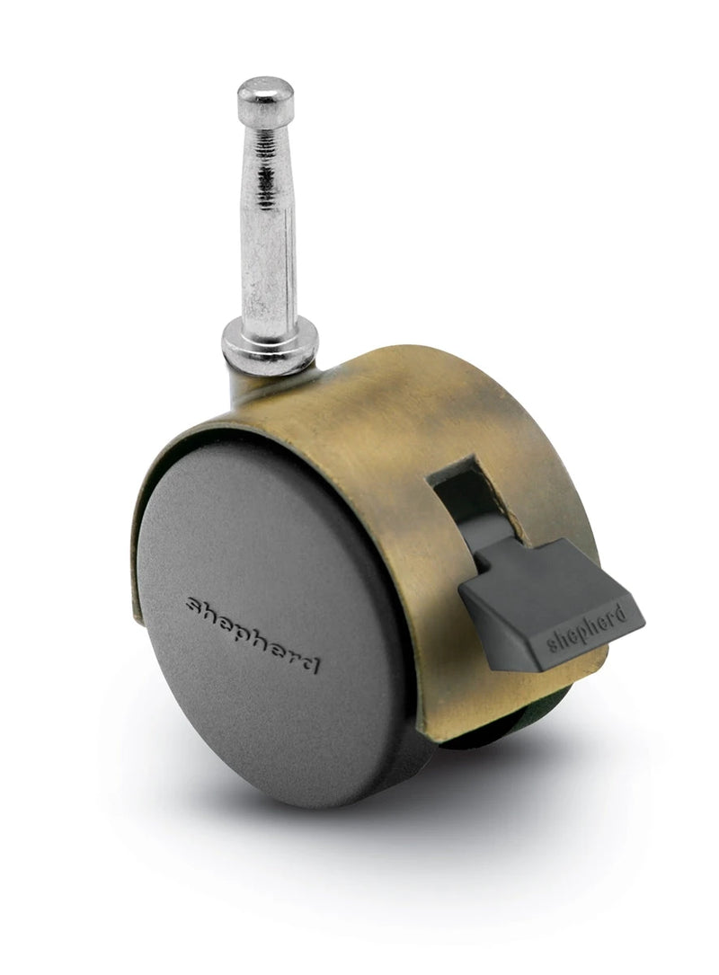 Pacer Hooded Caster - Locking Windsor Antique Plated 50mm Diameter | 5/16" x 1-1/2" Grip Neck Stem | 75 lbs load Capacity shepherd