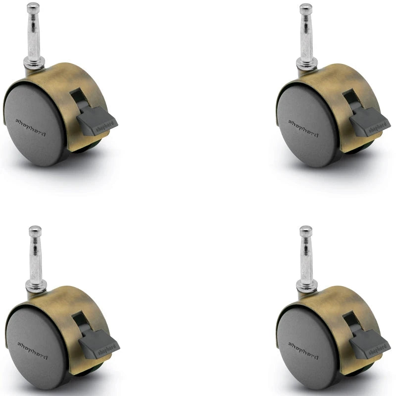 Pacer Hooded Caster - Set of 4 Locking Windsor Antique Plate 50mm Diameter | 5/16" x 1-1/2" Grip Neck Stem | 75 lbs load Capacity shepherd